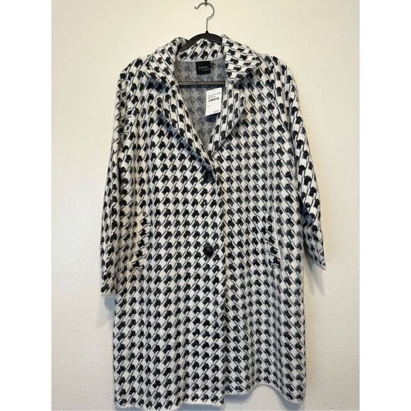 NWT, CLICHÉ Edgy Abstract Print wool blend Cardigan In Black/ivory size M - Picture 3 of 10